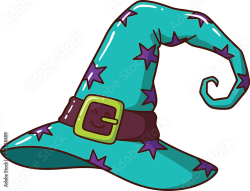 Witch Hat with Stars and Smiling Buckle - Teal Blue