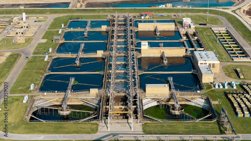 Valokuva Aerial view of a large water treatment plant process