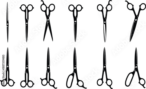 Massive bundle of silhouettes featuring professional tailor scissors school children with backpacks ballet dancers field hockey players samurai warriors and medical surgical instruments