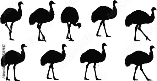 Mega bundle of black silhouettes featuring emu birds wild coyotes poodle dogs woolly mammoths school children ballet dancers field hockey players samurai warriors and surgical medical instruments