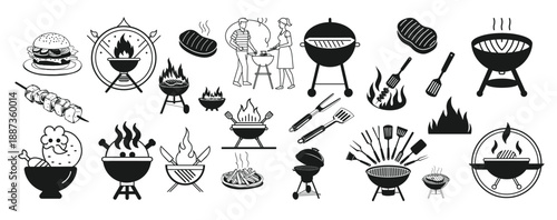 barbecue grill icons set royalty illustration 