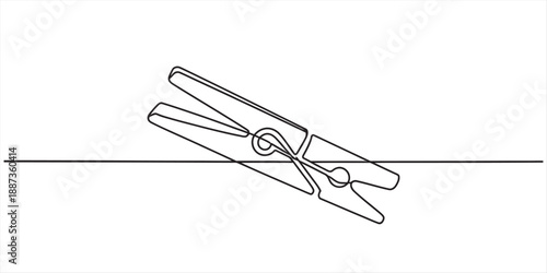 Minimalist continuous line drawing of a clothespin on a clothesline, clean and simple artwork