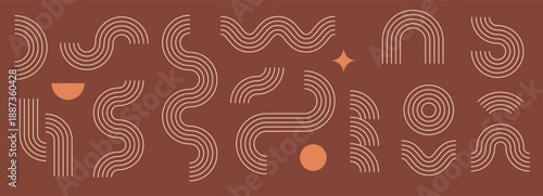 boho line element collection brown wave zigzag and arch