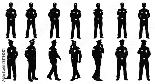 Silhouettes of Police Officers in Various Poses and Actions