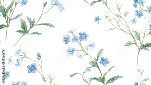Seamless Floral Background Featuring Delicate Blue Forget-Me-Nots on a White Canvas