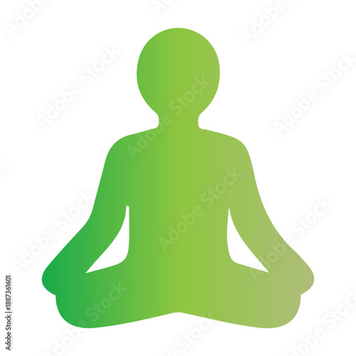 Green gradient silhouette of a person meditating in a lotus pose, symbolizing peace, wellness, and mindfulness for a healthy lifestyle