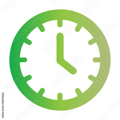 A modern gradient green clock face with simple hour and minute hands indicating approximately 400, suitable for design and UI elements