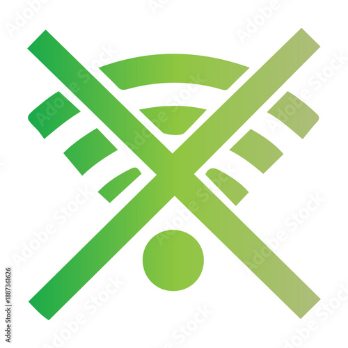 No Wi-Fi signal or internet connection icon with a green gradient, symbolizing a lack of network access or a disabled wireless connection