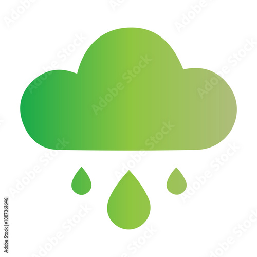 Green cloud with rain icon, representing weather and nature's precipitation, suitable for environmental and meteorological themes