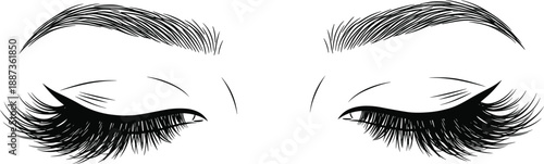 Closed eyes with long eyelashes and eyebrows vector beauty makeup cosmetic fashion salon spa relaxation illustration design