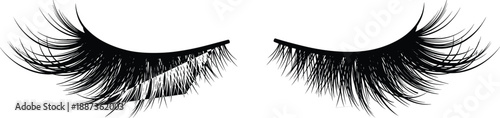 Long dramatic false eyelashes isolated black silhouette closed eyes beauty makeup salon logo vector illustration cosmetic fashion design