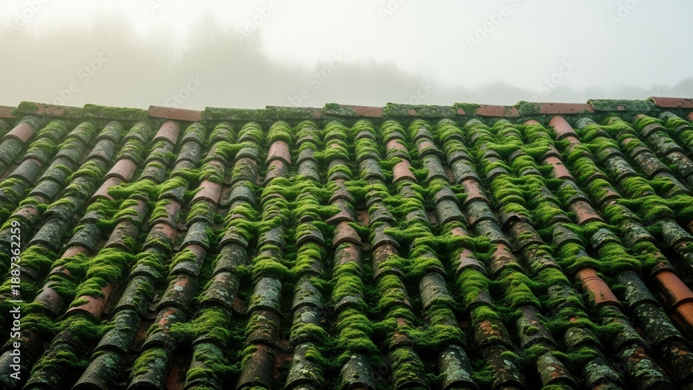 Fototapeta premium Earthy Rooftop Texture With Vibrant Green Moss Growth