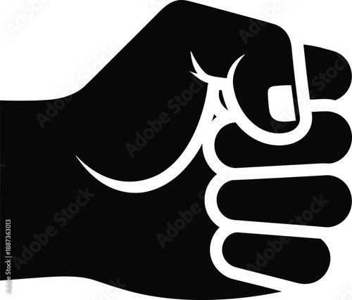 Black and white illustration of a clenched fist symbolizing strength and solidarity.