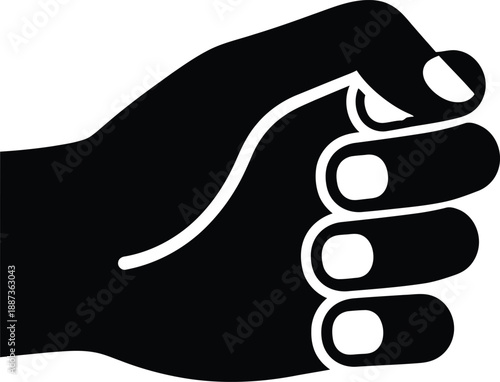 Black silhouette of a clenched fist with white outlined fingers.