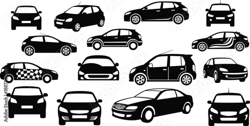 Free Download A collection of black and white vector illustrations depicting various models and angles of automobiles for automotive design and graphic use - GFXLoad