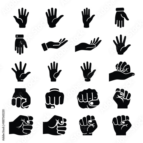 Collection of various hand icons in different gestures and orientations displayed in a grid layout.