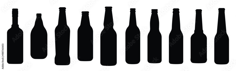 Φωτογραφία beer bottles silhouettes isolated on white background