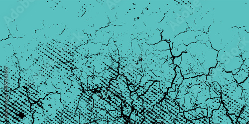 Natural dry turquoise paint surface with cracks design background