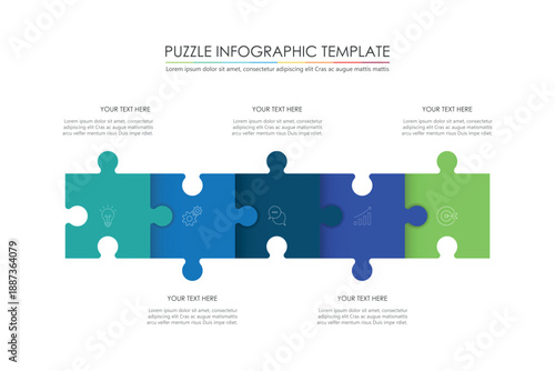 puzzle infographic design with 5 step, graph to describe the steps