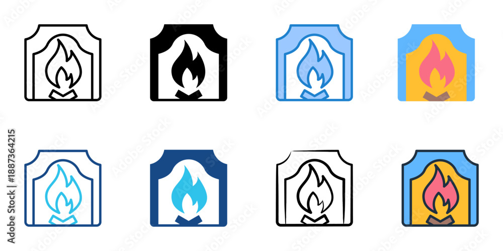 Fototapeta premium Fireplace icons set multiple style collection. Editable stroke 