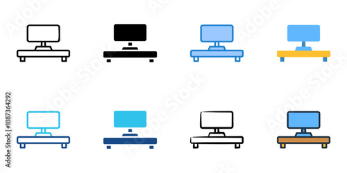 TV stand icons set multiple style collection. Editable stroke 
