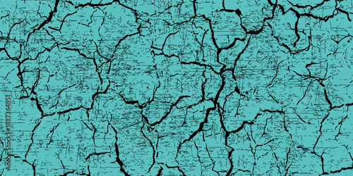 Natural dry turquoise paint surface with cracks design background. Modern cheramic design. Cracked blue textured surface close-up vector. EPS10