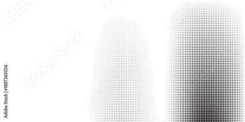 Set of halftone dots gradient pattern texture isolated on white background. Straight dotted spots using halftone circle dot raster texture. Vector blot half tone collection.