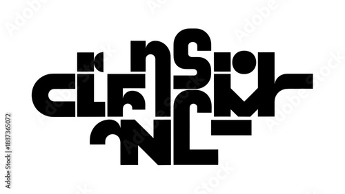 Abstract typography design with overlapping black letters forming a unique pattern.