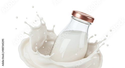 Milk Splash with Glass Bottle and Copper Cap