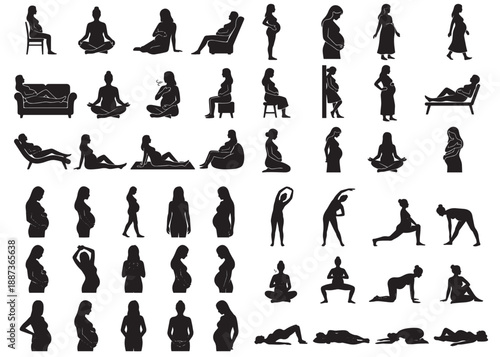 Pregnant woman silhouette set expecting mother vector illustration maternity concept