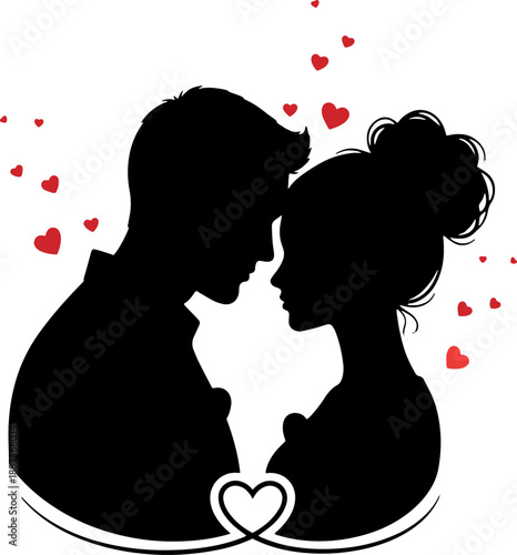Couple Silhouette with Heart Symbol Love.