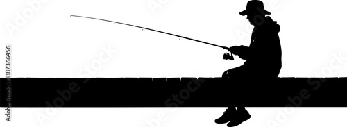 Man Fishing Silhouette Profile View Sitting.