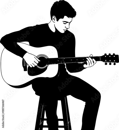 Man Playing Acoustic Guitar Sitting Down.
