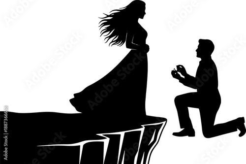 Man Proposing to Woman Silhouette Scene.