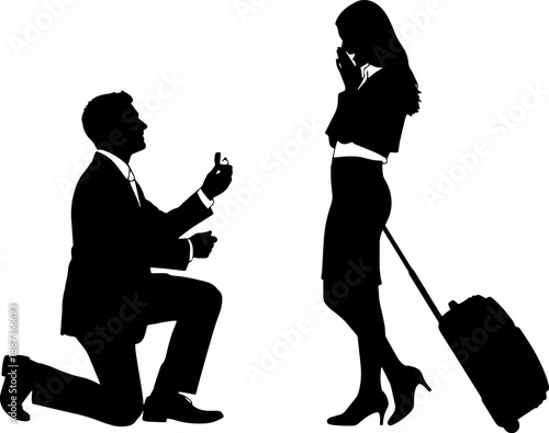 Man Proposing to Woman with Luggage.