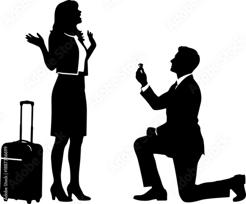 Man Proposing to Woman with Suitcase.