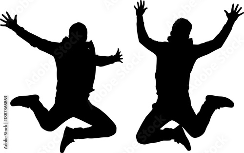Two People Jumping in Silhouette.