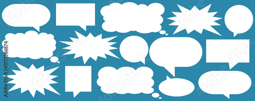 A set of chat box designs for comments on social media or comics. Vector designs of speech bubbles, text boxes, and conversation chat columns in comics.