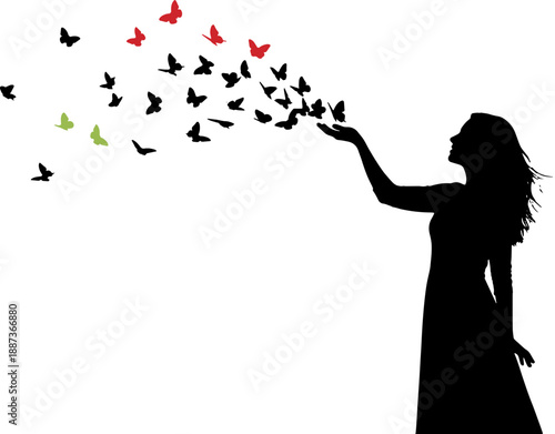 Woman Releasing Butterflies into the Air.