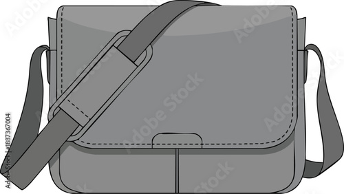 Illustration vector of a stylish grey messenger bag with a shoulder strap, perfect for travel, business, or casual daily use.