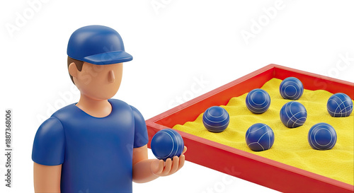 Cartoon Person Holding Bocce Ball Next to Sand Pit