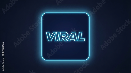 Glowing Neon Viral Sign on Dark Blue Background.