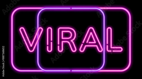 Glowing Neon Viral Text Sign on Black Background.