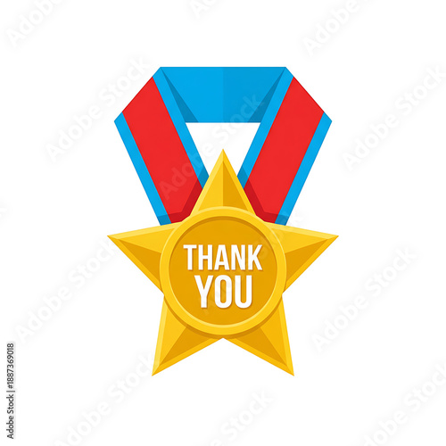 Golden Star Medal with Thank You Text and Ribbon.