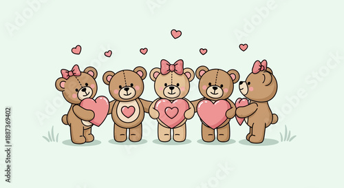 Cute teddy bears sharing love and hearts in a sweet gesture