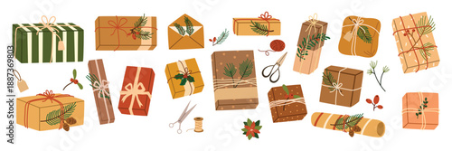 christmas gifts in kraft paper set diy rustic present boxes