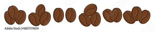 Coffee bean icon set, hand drawn cartoon style coffee