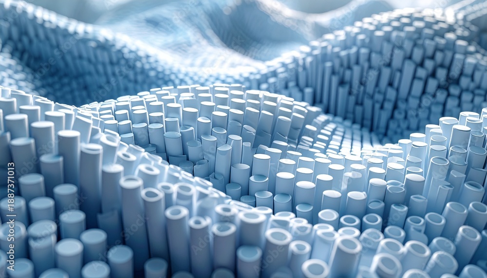 Obraz premium Blue cylindrical 3D nanotechnology structure.