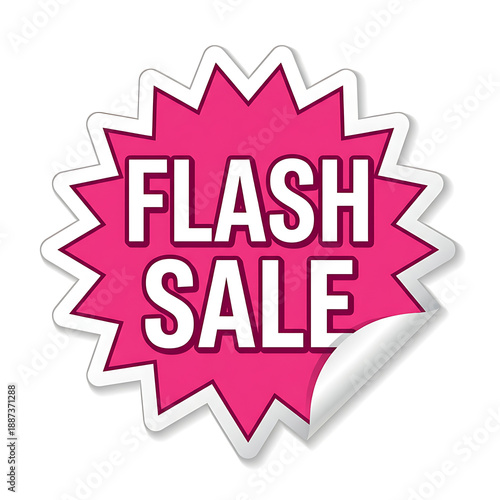 Pink Flash Sale Sticker with Peeled Corner.