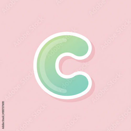 Playful Green Gradient Letter C on Pink Background.